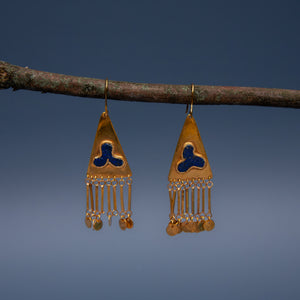 Brass & Lapis Lazuli Earrings with Dangling Accents
