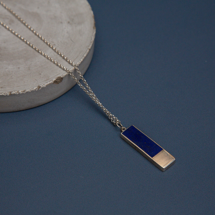 Lapis Silver Bar Necklace