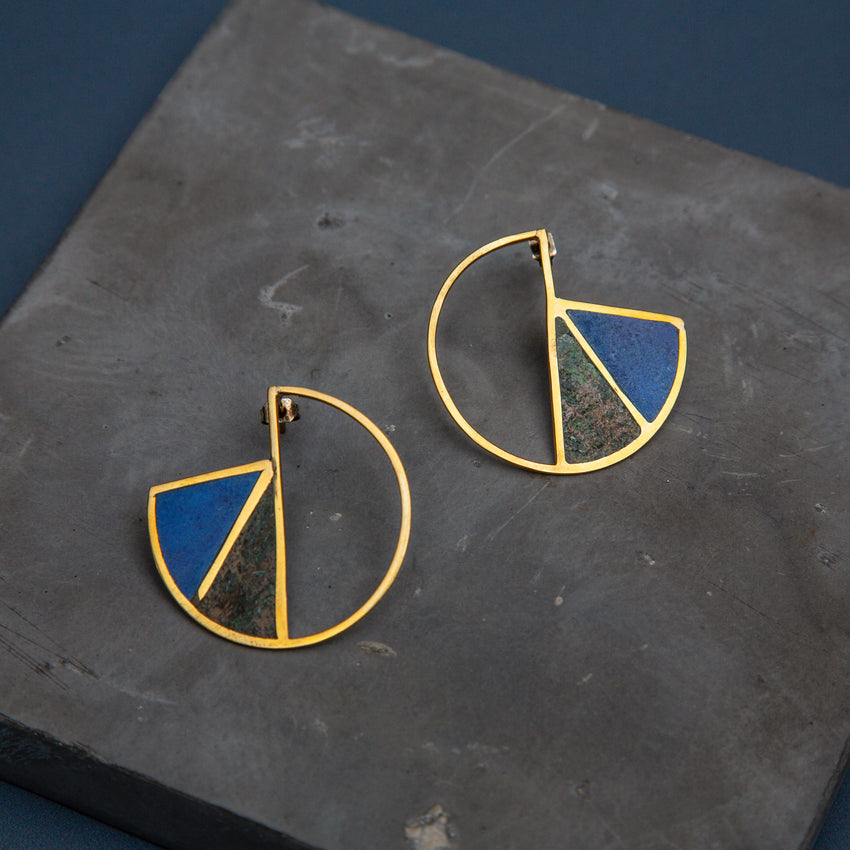 Lapis Lazuli & Chrysocolla Triangle Circle Earrings