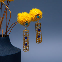 Lapis Lazuli and Turquoise Brass Lattice Earrings