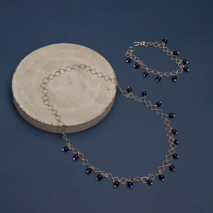 Silver Lapis Lazuli Necklace and Bracelet Set