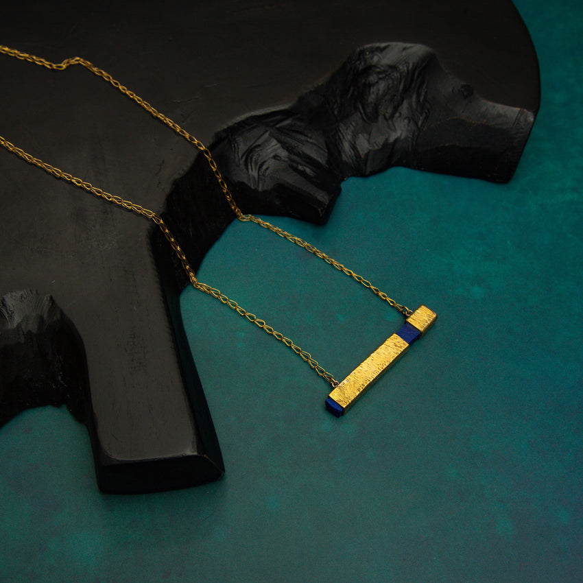 Lapis Lazuli Brass Bar Necklace