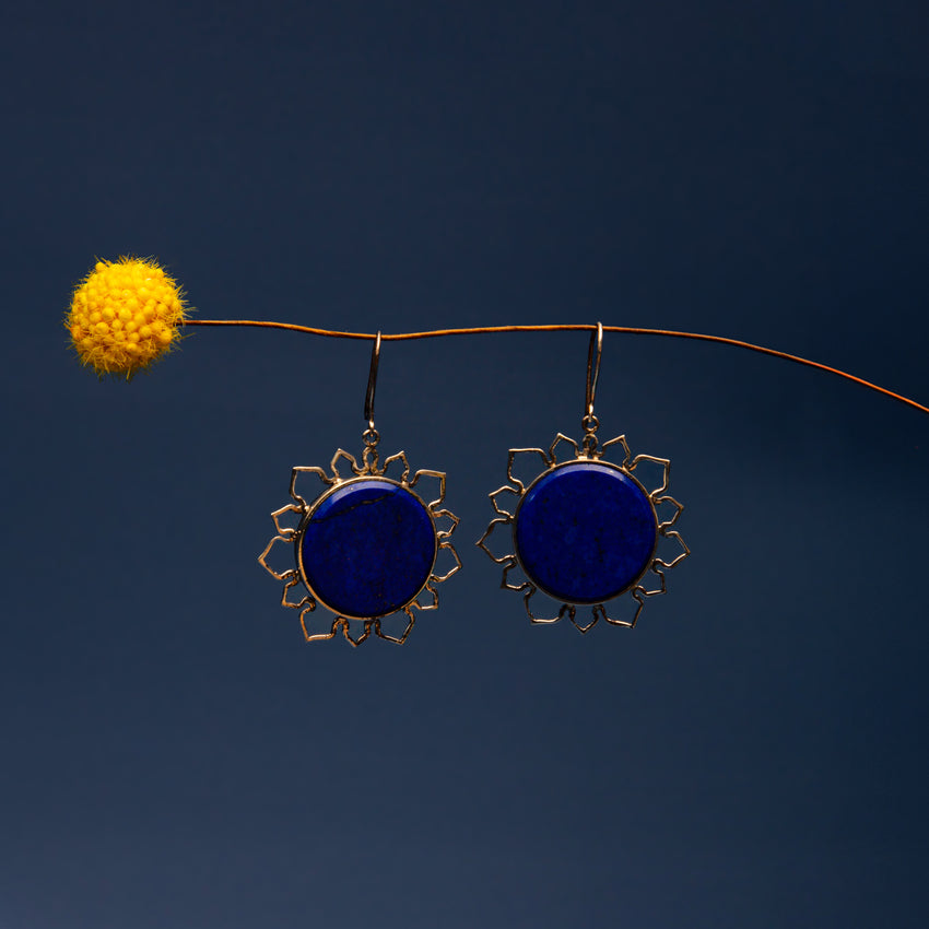 Lapis Lazuli Silver Sunflower Earrings