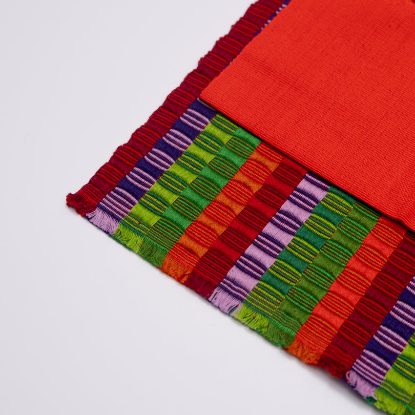 Multicolor Striped Guatemalan Placemat and Orange Napkin Set