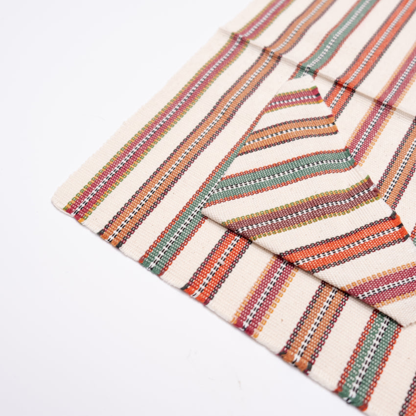 Beige with Multicolor Striped Guatemalan Placemat & Napkin Set