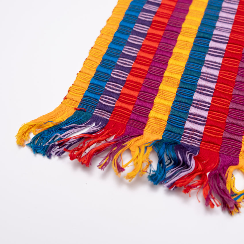 Purple, Red, Lavender, Blue, and Yellow Striped Guatemalan Table Runner