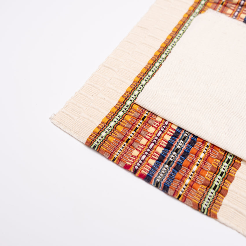 Cream and Multicolor Striped Guatemalan Placemat and Cream Napkin Set