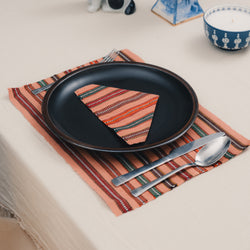 Beige and Brown Neutral Striped Guatemalan Placemat and Napkin Set