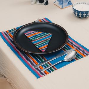 Blue and Multicolor Striped Guatemalan Placemat and Napkin Set