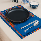 Blue and Mutlicolor Striped Guatemalan Placemat and Blue Napkin Set