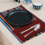 Multicolor Striped Guatemalan Placemat and Burgundy Napkin Set