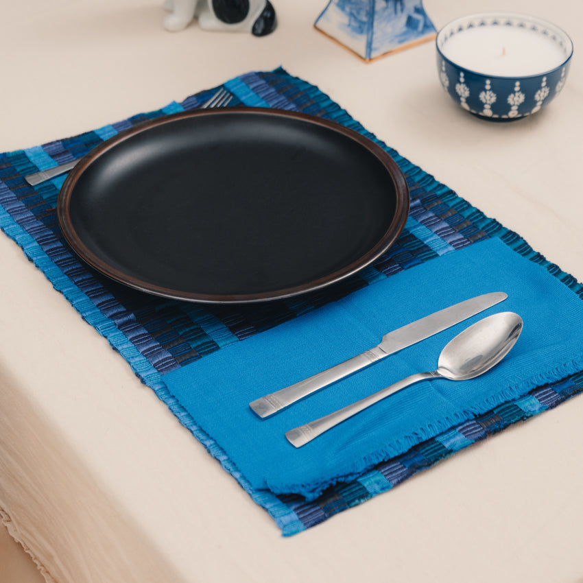 Blue Striped Guatemalan Placemat and Blue Napkin Set