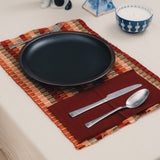 Autumnal Striped Guatemalan Placemat and Burgundy Napkin Set