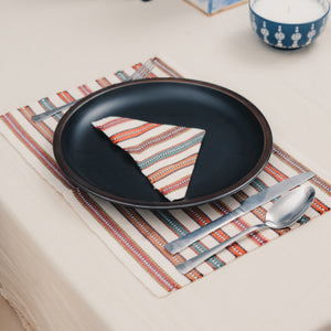 Beige with Multicolor Striped Guatemalan Placemat & Napkin Set