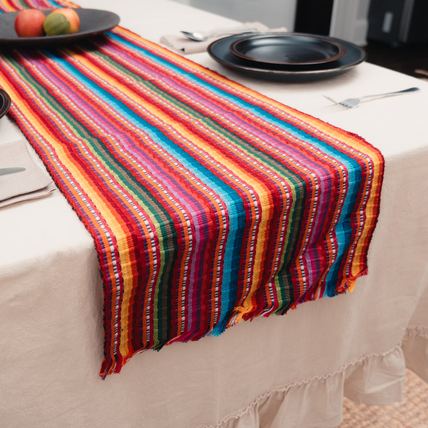 Mutlicolor Striped Rainbow Guatemalan Table Runner