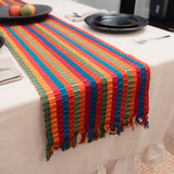 Mutlicolor Striped Guatemalan Table Runner (Green, Yellow, Red, Blue, Orange)