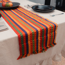 Mutlicolor Striped Guatemalan Table Runner (Yellow, Orange, Purple, Green, Red)