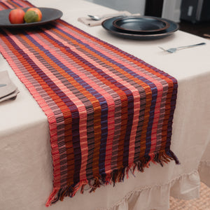 Red, Purple, Pink, and Brown Striped Guatemalan Table Runner