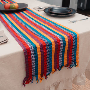 Purple, Red, Lavender, Blue, and Yellow Striped Guatemalan Table Runner